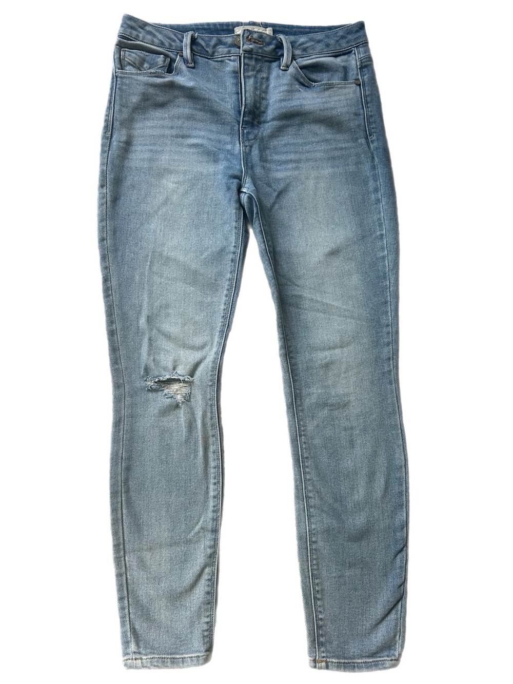 Women's Light Blue Skinny Jeans with Knee Distress